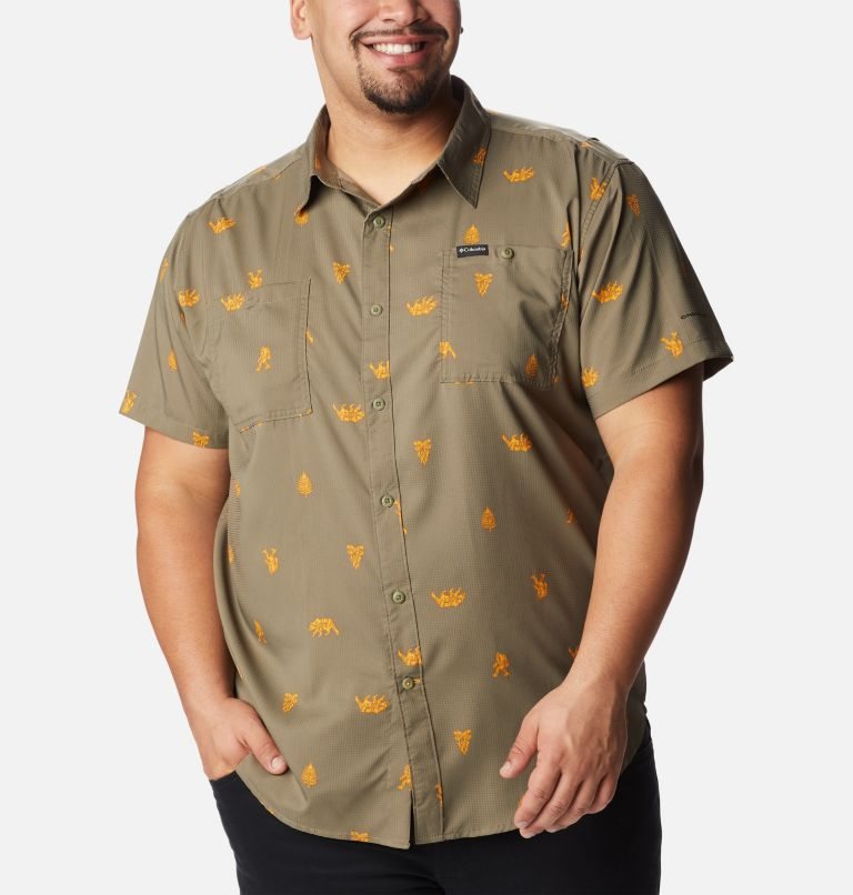 Men\'s Columbia Utilizer Printed Woven Short Sleeve Shirts Olive | Plus Size CA-T03A4